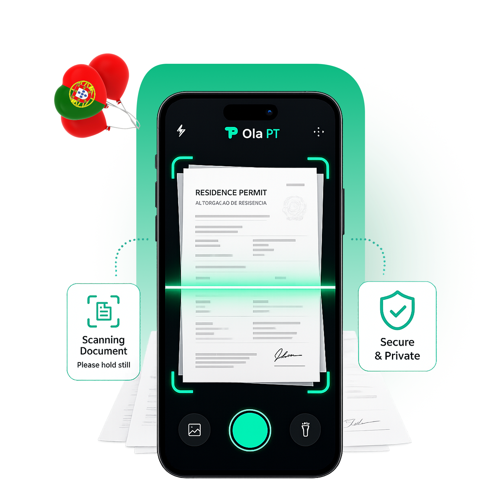 Ola PT scanning a Residence Permit on a smartphone